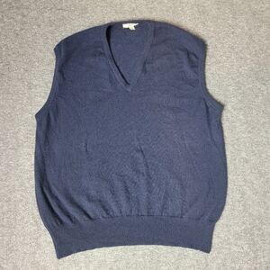 Vtg 90's Burberry Golf Mens V-Neck Sweater Vest Size L Blue Navy Cashmere Rare